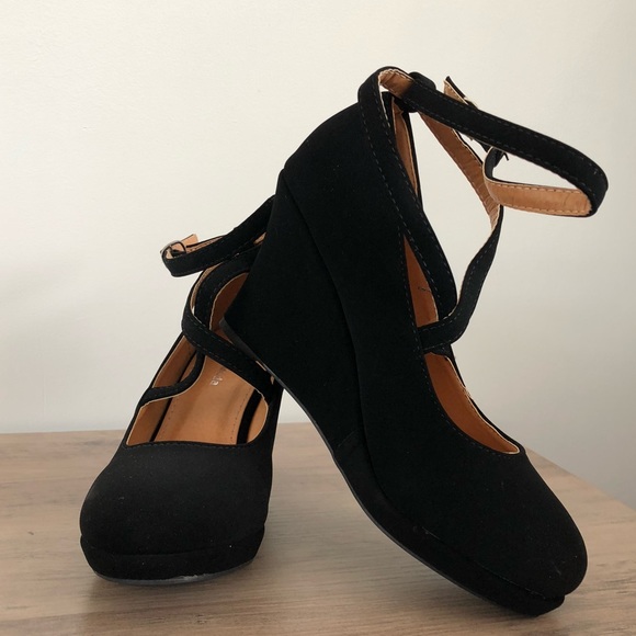 TOP Moda Eva Black Wedges - Picture 3 of 11